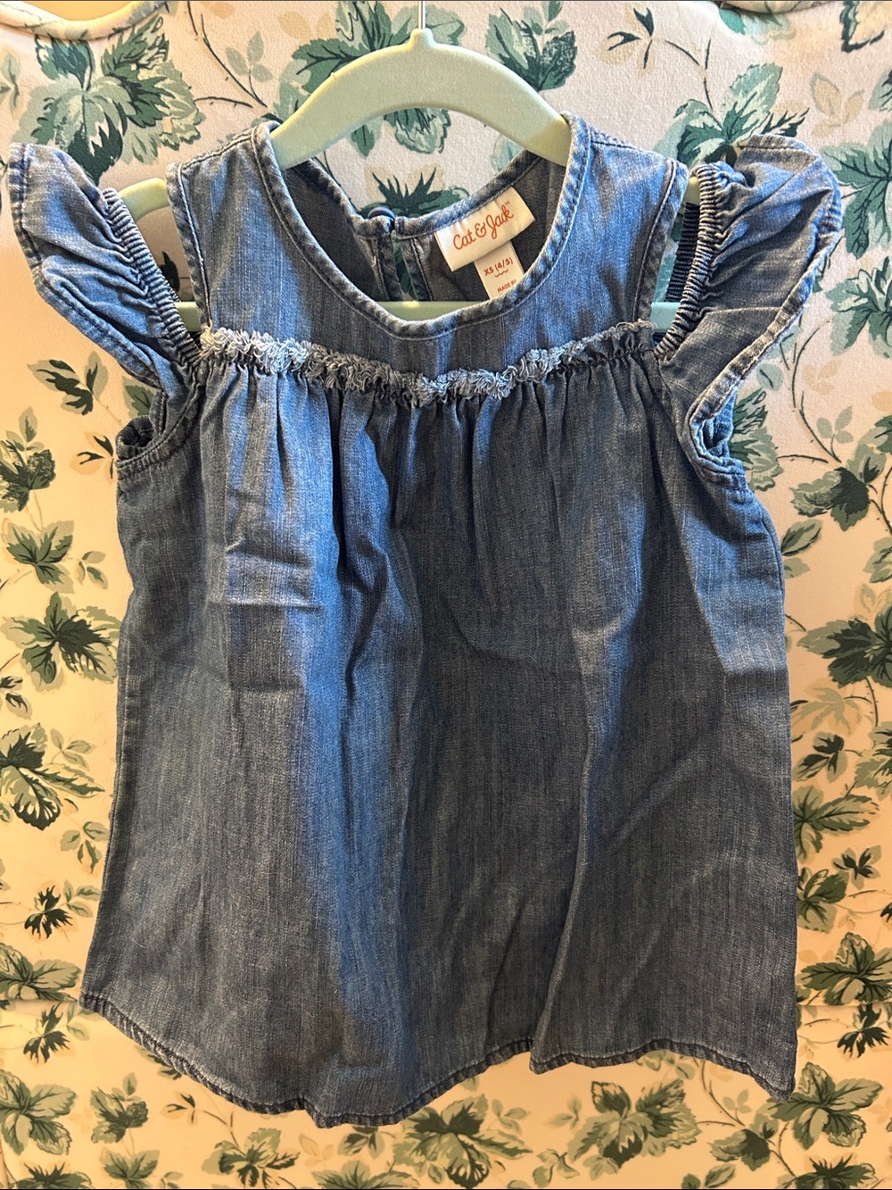 Cat & Jack Blue Chambray Flutter Sleeve Tank Top
